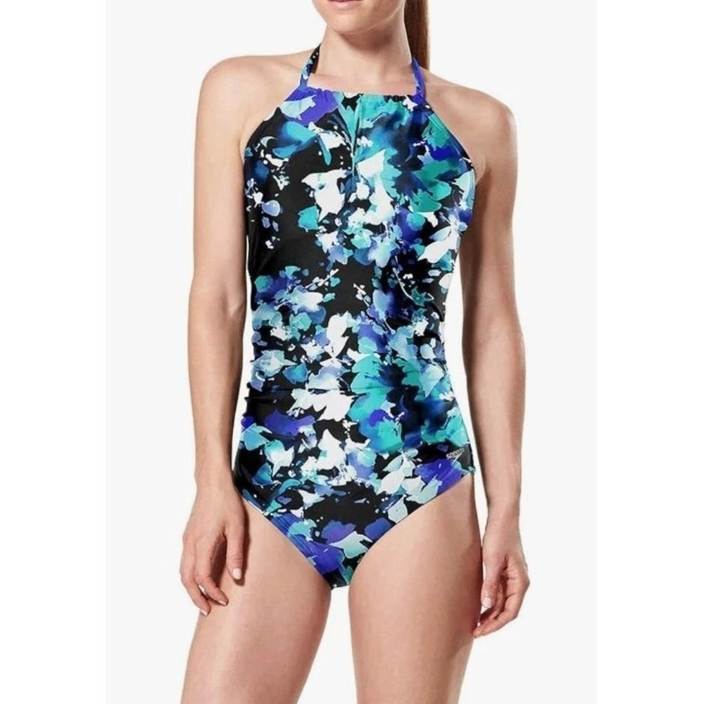 Speedo Floral Print Women's One Piece Swimsuit Blue Size Large